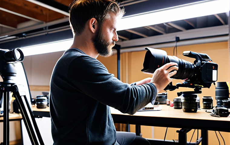 **Image Prompt 1: Camera Maintenance**
   - A professional filmmaker cleaning a camera lens before a shoot, with a checklist in hand. The setting is a well-organized workspace filled with various filming equipment. Bright lighting highlights the importance of proper maintenance.