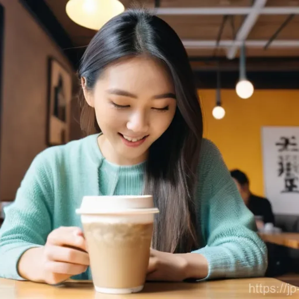 영상제작 실무 경험을 쌓는 방법 - **A young, enthusiastic Japanese woman (20s) is comfortably seated in a cozy, sunlit cafe, deeply en...