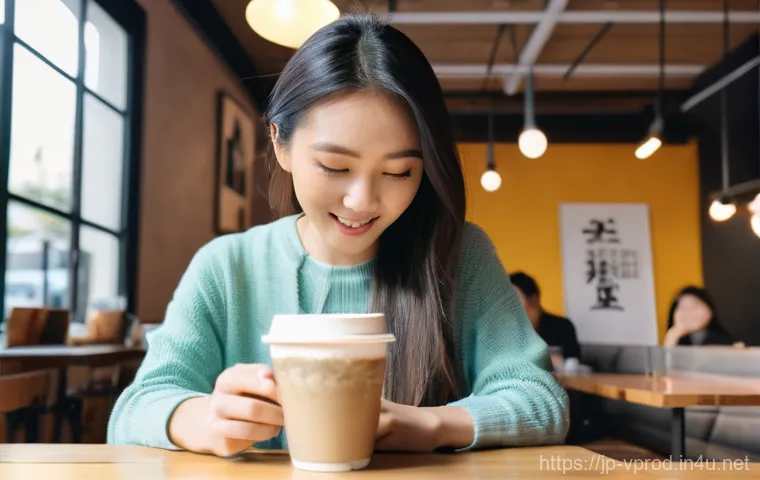 영상제작 실무 경험을 쌓는 방법 - **A young, enthusiastic Japanese woman (20s) is comfortably seated in a cozy, sunlit cafe, deeply en...